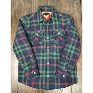 Tommy Hilfiger Mens Wool Blend Plaid Quilted Shirt Jacket Navy Green Red Large